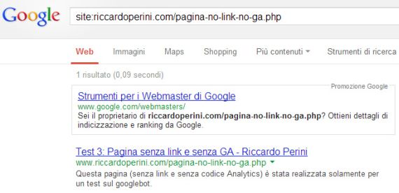 Google indicizza pagina senza link