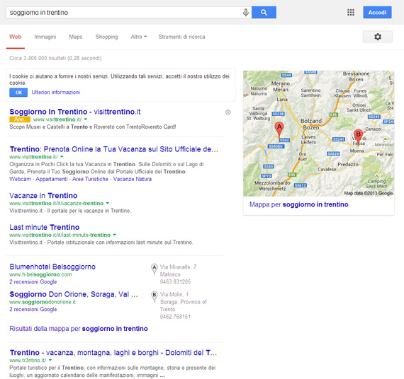 Soggiorno in Trentino su Google (25/11/2013)