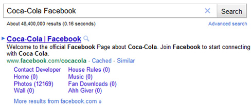 Google sitelinks per Facebook Pages