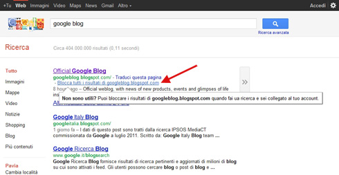 Google Siti Bloccati - Blocca tutti i risultati di ... in SERP (21/10/2011)