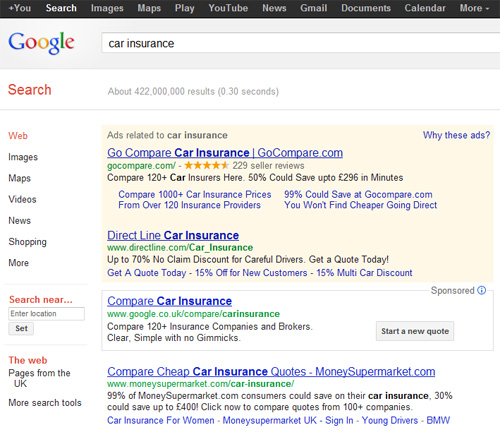 Ricerca car insurance su google.co.uk