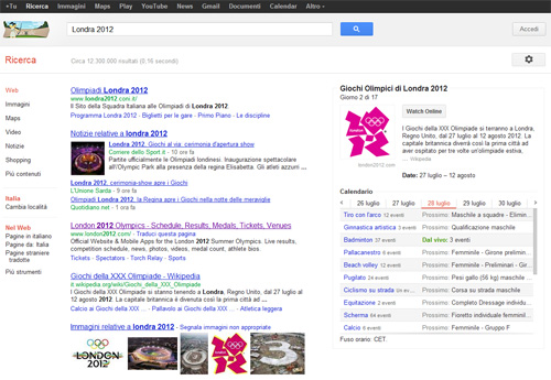 SERP Google Olimpiadi Londra 2012