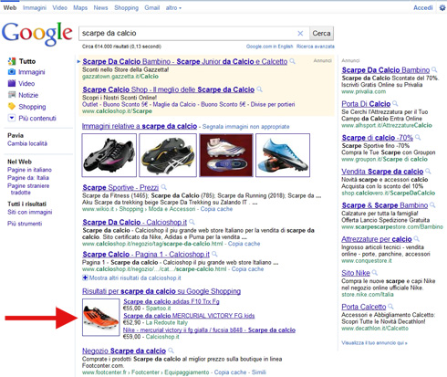 One box Google Shopping nella Universal Search Google.it