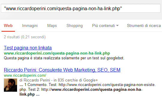 Pagina senza link indicizzata da Google