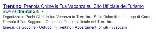 snippet visittrentino.it su Google vecchio layoyut